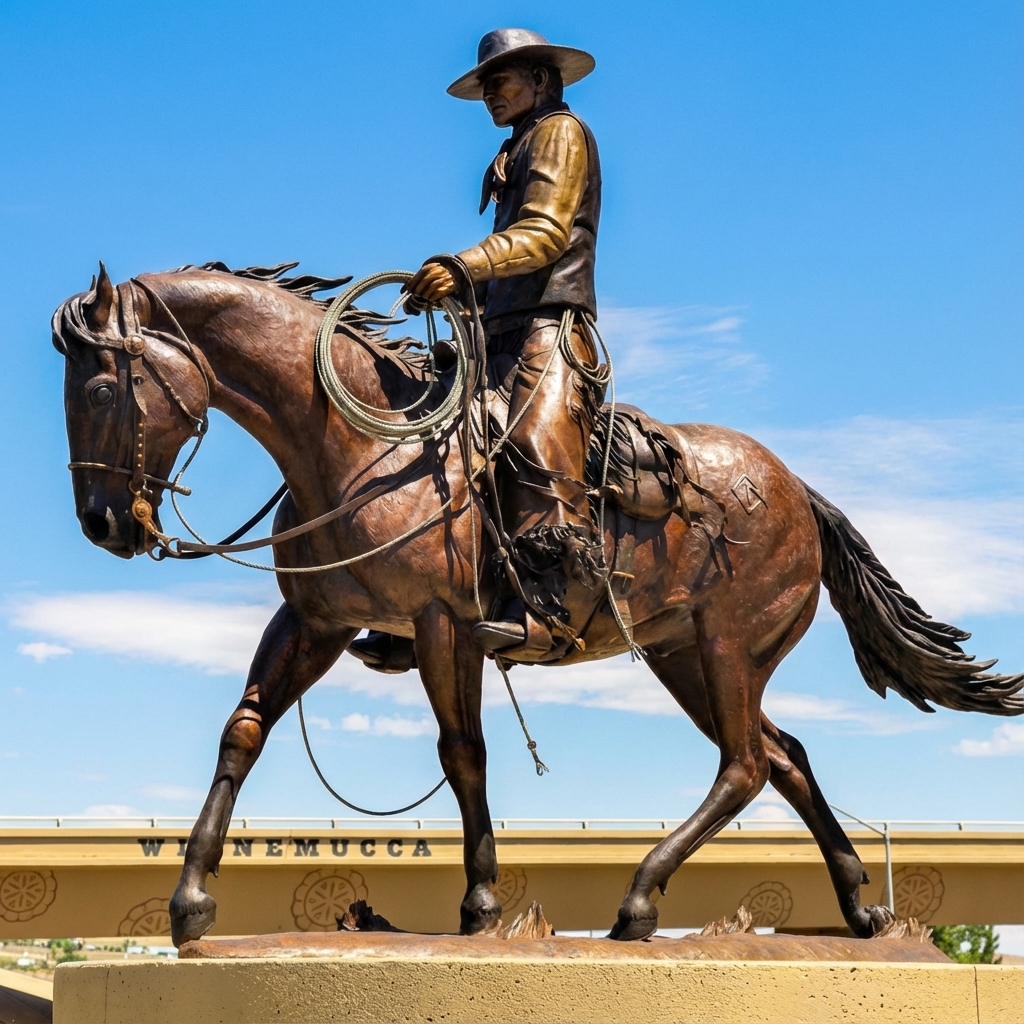 cowboy statue bronze Born A Buckaroo by Chris Navarro for Winnemucca Nevada