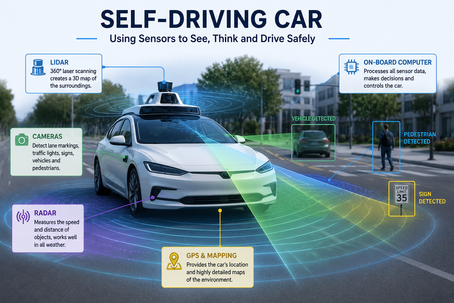 This is a picture of a self-driving car that uses sensors